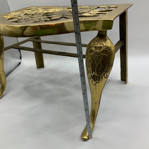 Brass Metal Vintage Gold Finish Footrest Kettle Stand Birds of Paradise - Picture 5 of 10